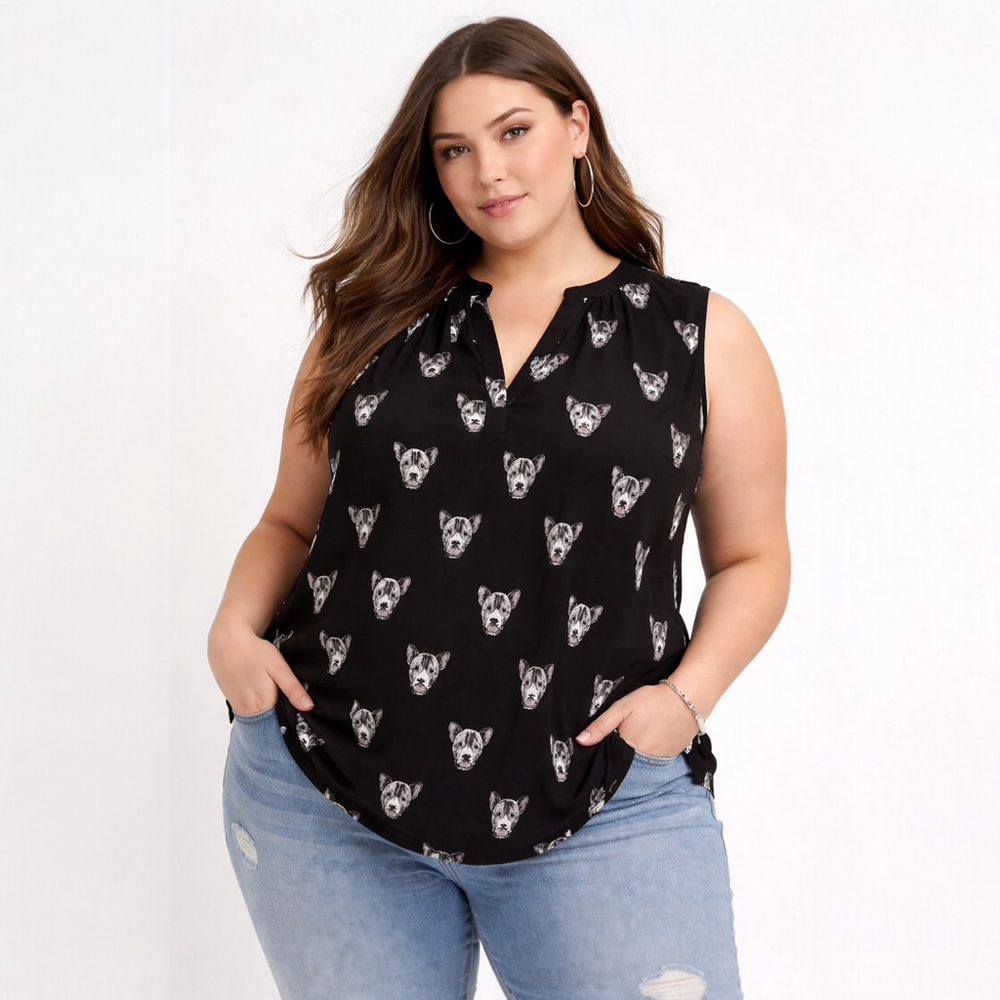 Torrid Harper Black Dog Print Sleeveless Blouse Size 3X Goth Indie Grunge